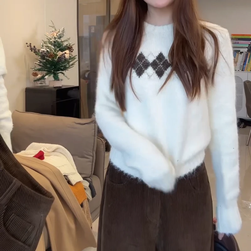 【菱格美学】2026新款韩系百搭复古菱格套头长袖针织衫LK2509361