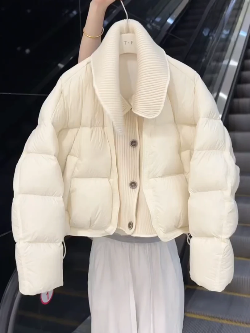 2025冬季新品针织翻领拼接棉衣棉服女小个子百搭显瘦保暖时尚外套