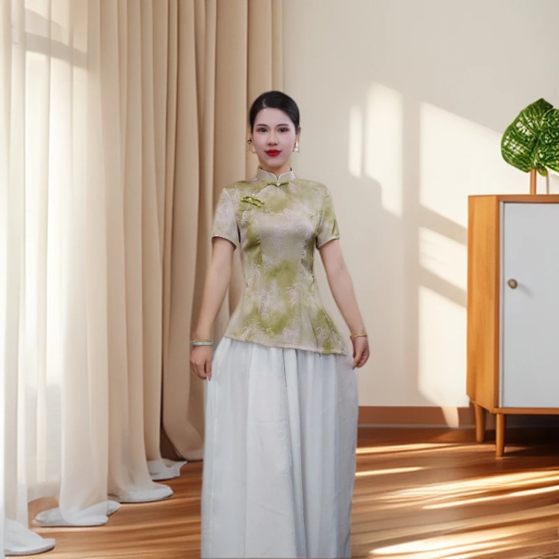 绿竹  2025新款改良旗袍气质日常优雅经典旗袍修身上衣