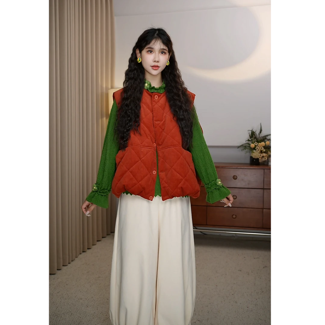 文艺色系复古夹棉保暖马甲