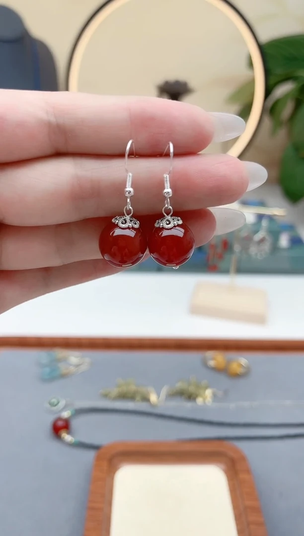 玛瑙/玉髓耳饰银S925镶嵌801