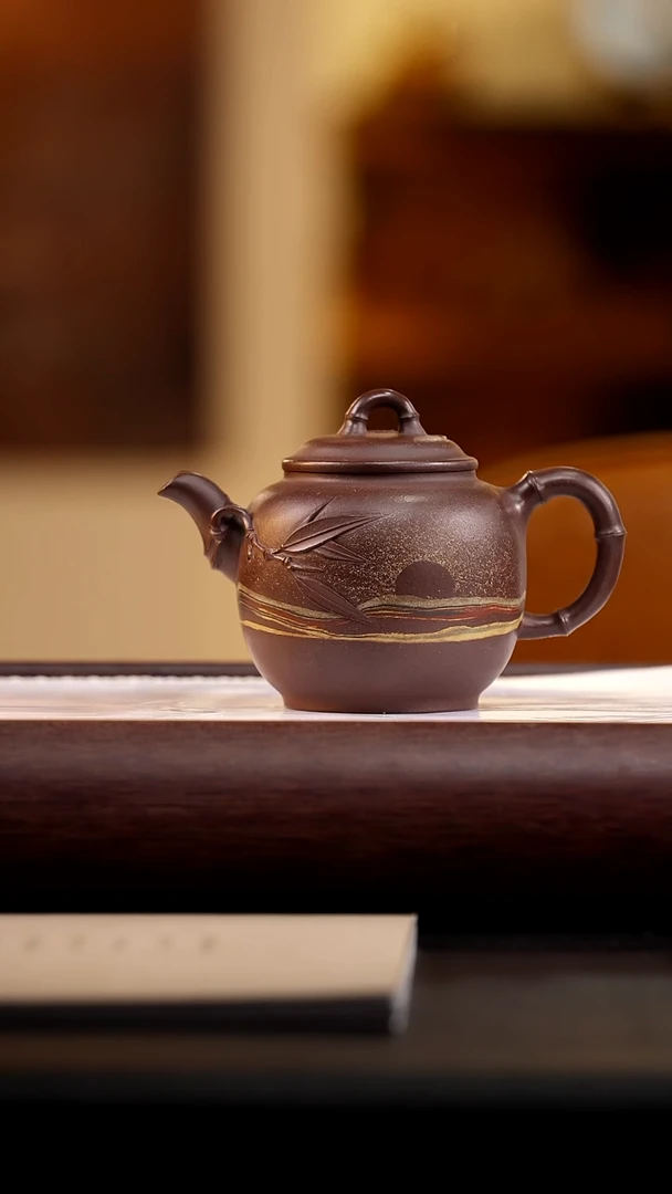 茶壶紫砂绞泥圆竹250cc