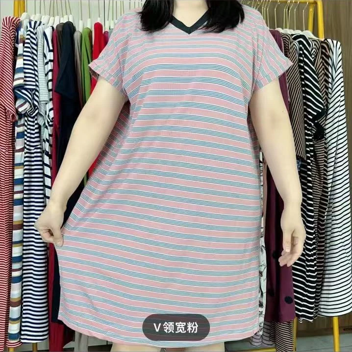 303纯色条纹女士睡裙