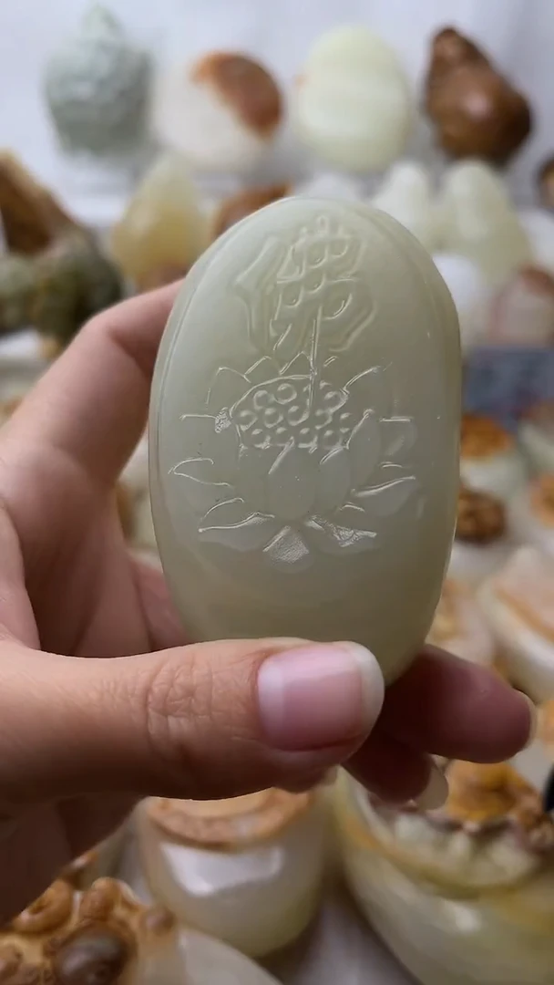 石材古青石棉纹正常不退换佛莲花微瑕