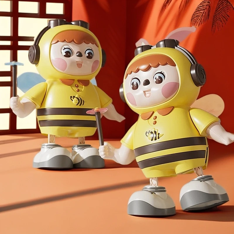 60歌【灯光音量可调 USB直充】电动跳舞蜜蜂科学软胶耳朵带灯光音乐