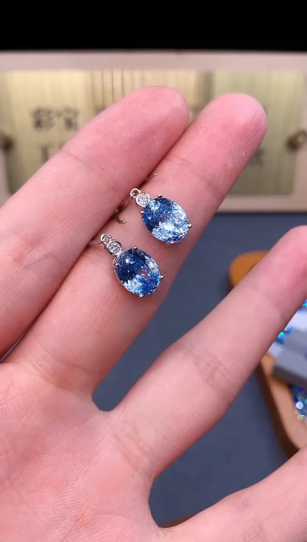 海蓝宝石耳饰银S925镶嵌4532
