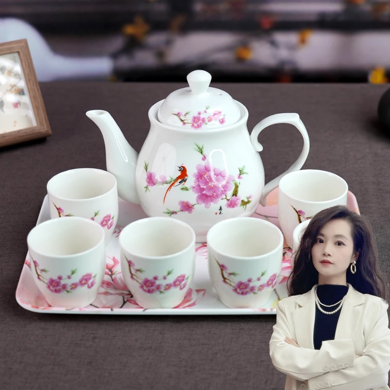 【百善瓷业】水点桃花大号莲花冷水壶