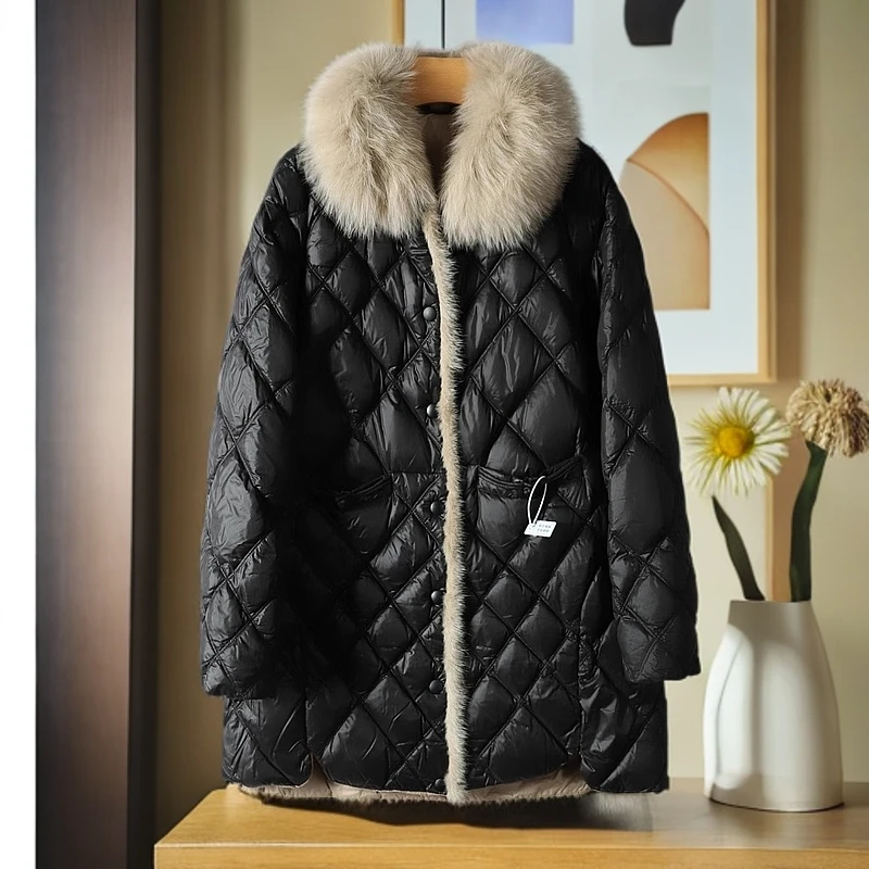 【贝轻奢风】冬狐狸毛领+水貂毛时尚大气直筒显瘦羽绒服外套女929