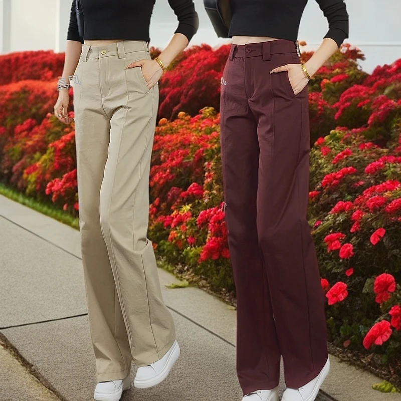 时尚窄版直筒裤女安哥拉红宽松显瘦2025春秋新款高腰西装梧桐裤
