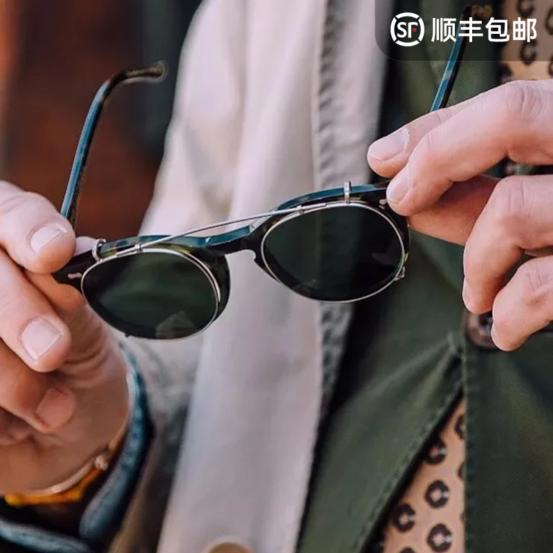 马登工装德普圆框眼镜框手工两用偏光镜片墨镜可拆卸男 S1907247