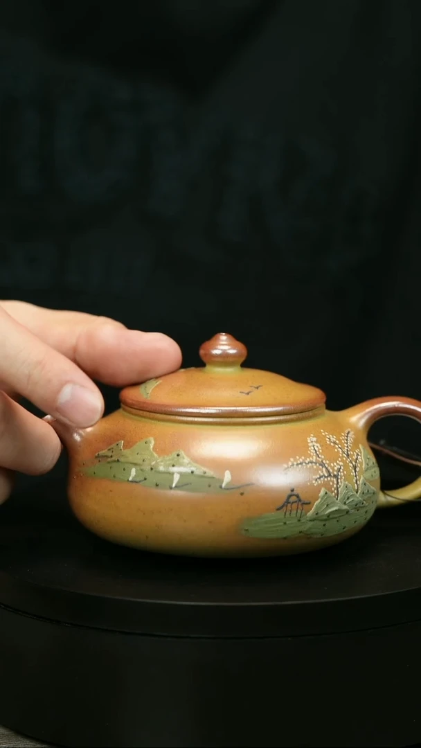 茶壶紫砂追***人H2037蒋静明堆绘江南寒江