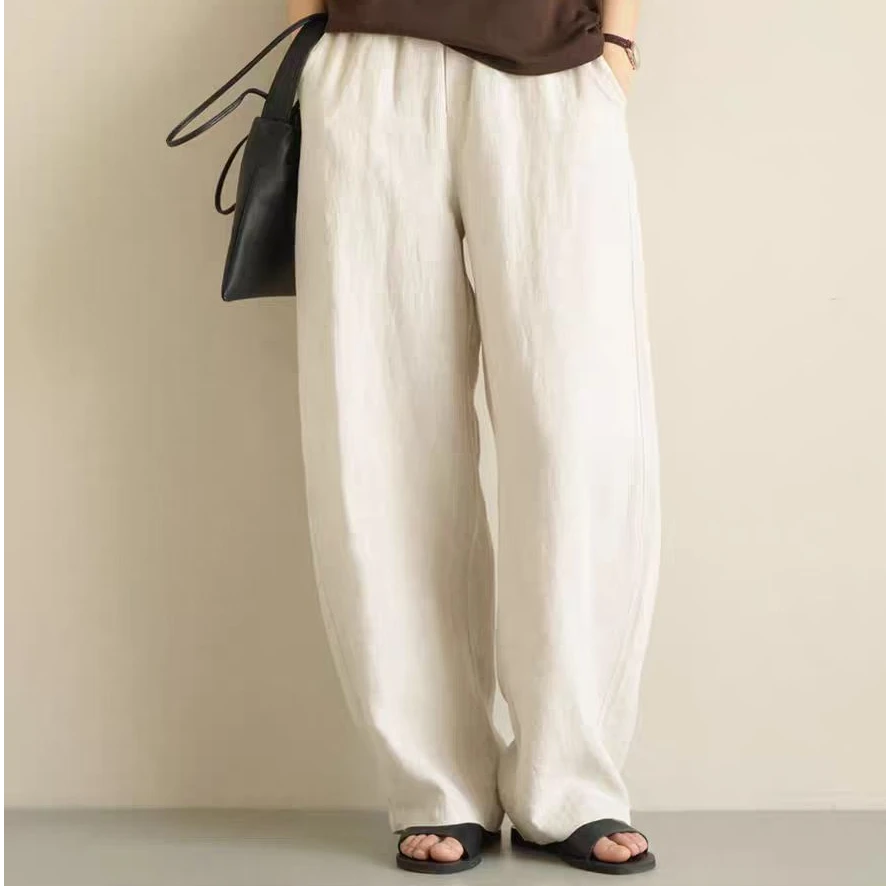 BRCP/布然初品【麦续】亚麻纯色直筒裤阔腿裤慵懒气质通勤S2542