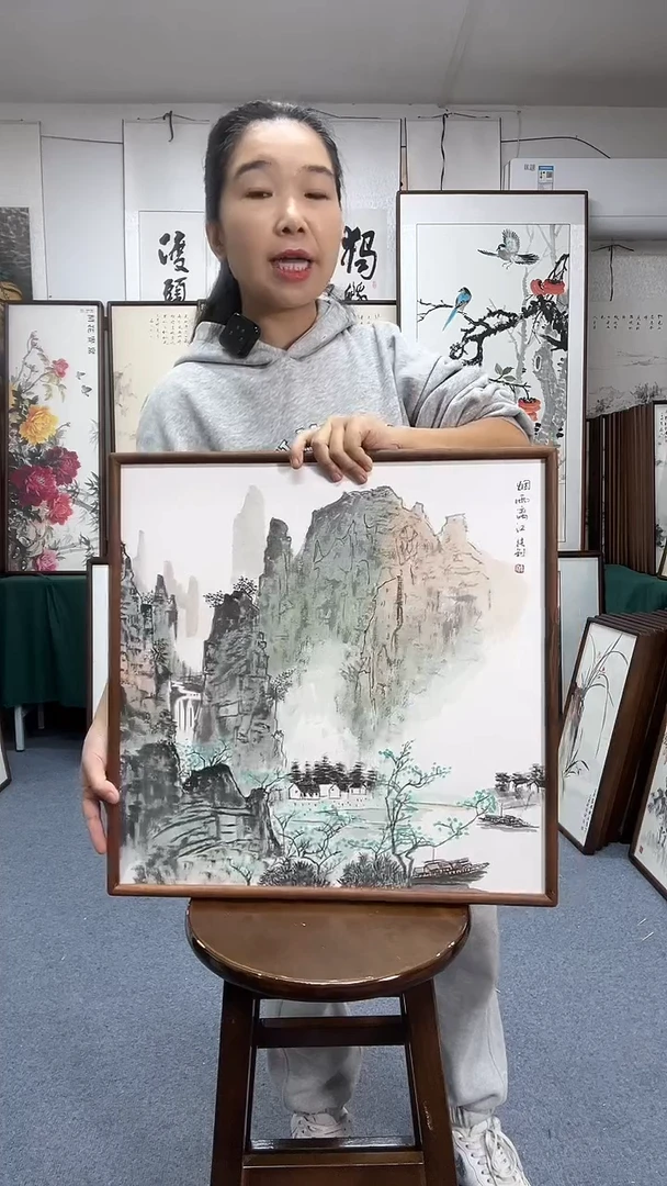 国画52*52实木画框京东包邮手绘