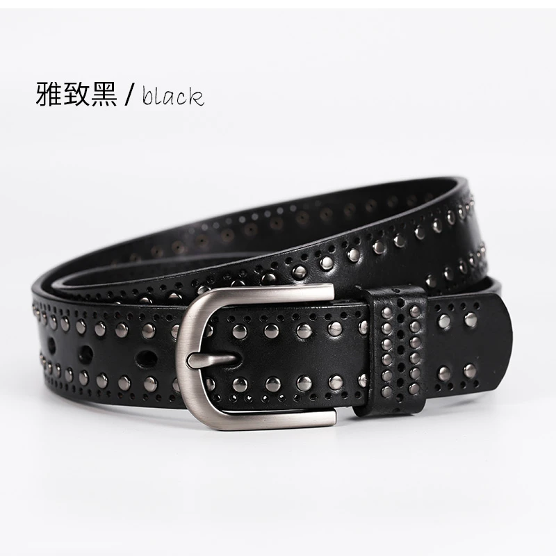 纯牛皮女士皮带复古腰带女装饰牛仔裤腰带个性真皮铆钉时尚小众潮