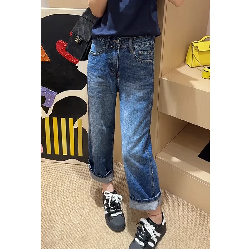 梨型身材窄版直筒牛仔裤女2025年新款小个子高腰显瘦九分法棍裤子