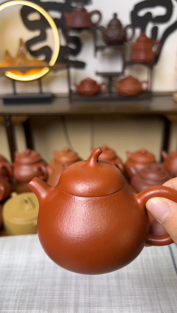 茶壶朱泥全手小煤窑朱泥茄瓜紫砂壶160CC