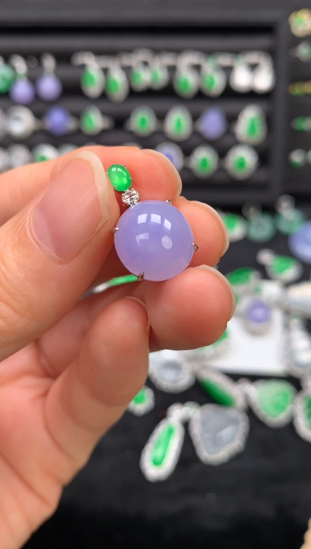 吊坠(不含链)18K金镶嵌翡翠紫蛋面吊坠