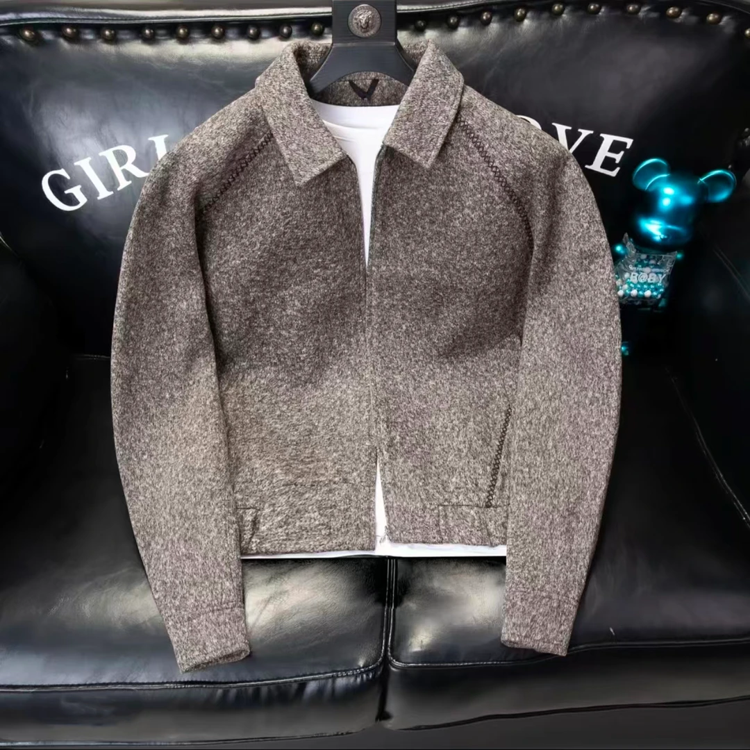 2025年新款秋冬季休闲风男士高端羊毛呢夹克韩版短款百搭简约外套