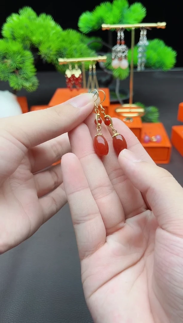 玛瑙/玉髓耳饰银S925镶嵌525