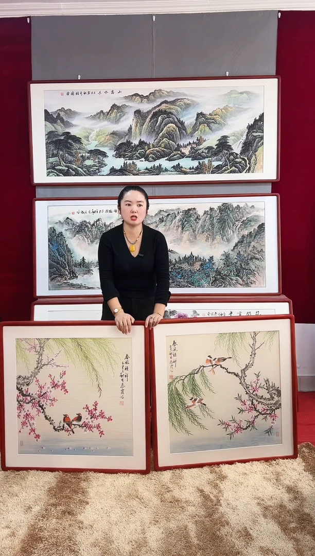 国画手绘春风83*83尺寸（两个）