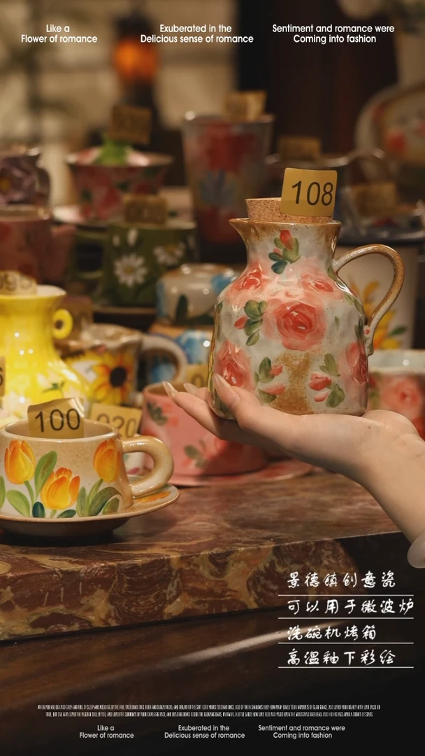 陶瓷108景德镇高温手绘釉下彩设计师款式