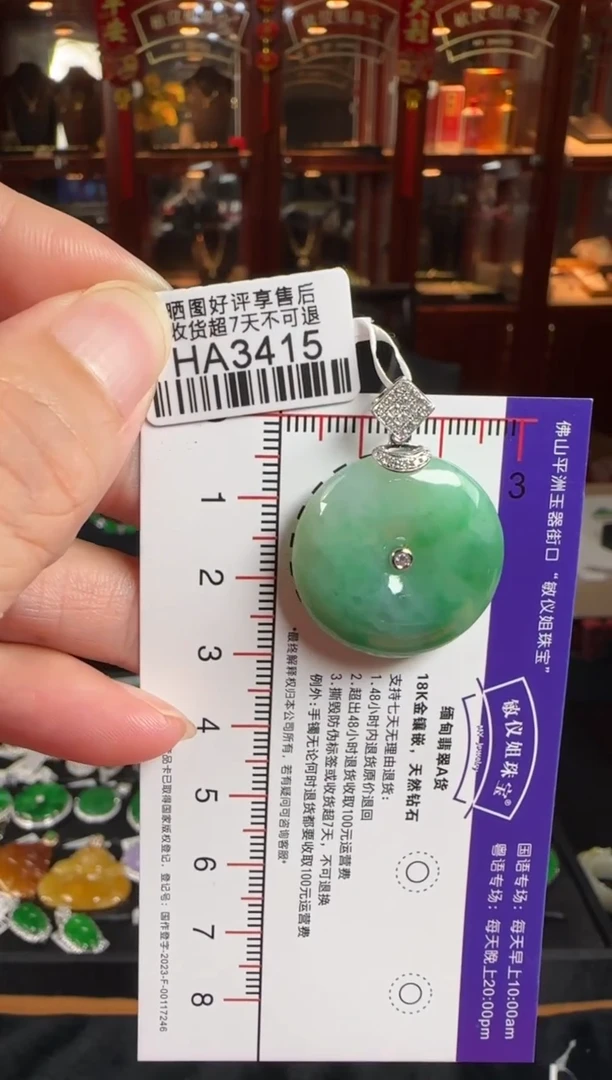 颈饰18K金镶嵌翡翠HA3415绿平安扣
