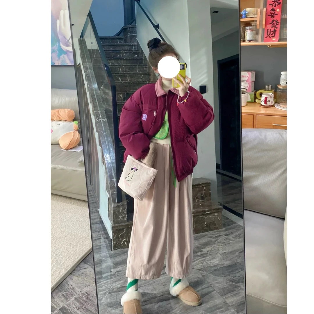 【12385包邮】2025冬季新款青少年港风宽松情侣棉服撞色休闲棉衣