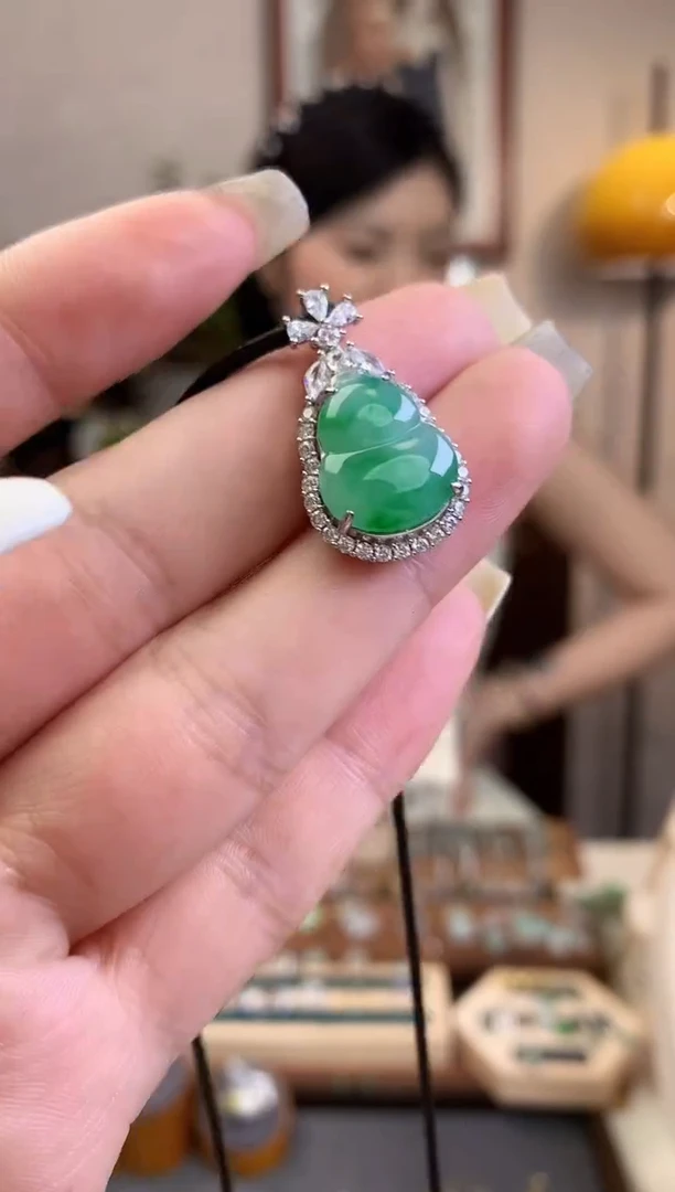 翡翠银S925镶嵌吊坠(不含链)【挽石珠宝】葫芦