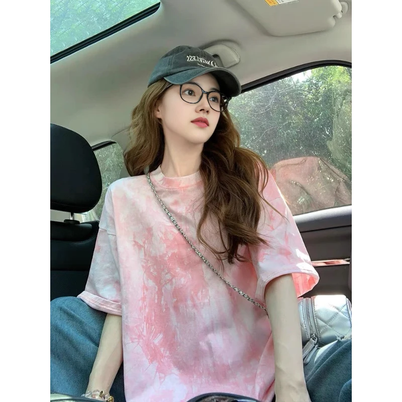 100%纯棉美式潮牌慵懒风圆领短袖t恤女夏季新款百搭休闲减龄上衣