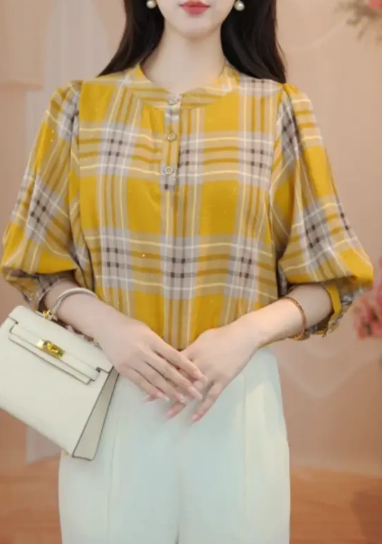 时尚百搭气质格子衬衫2025新款减龄s1显瘦衬衣高级感宽松上衣965