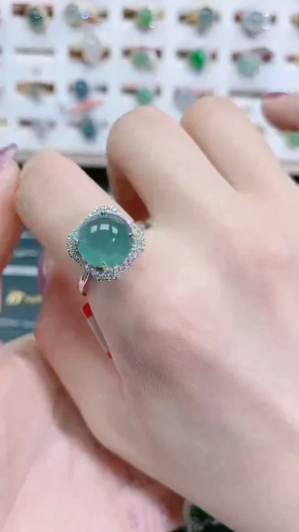 翡翠戒指银S925镶嵌天然翡翠
