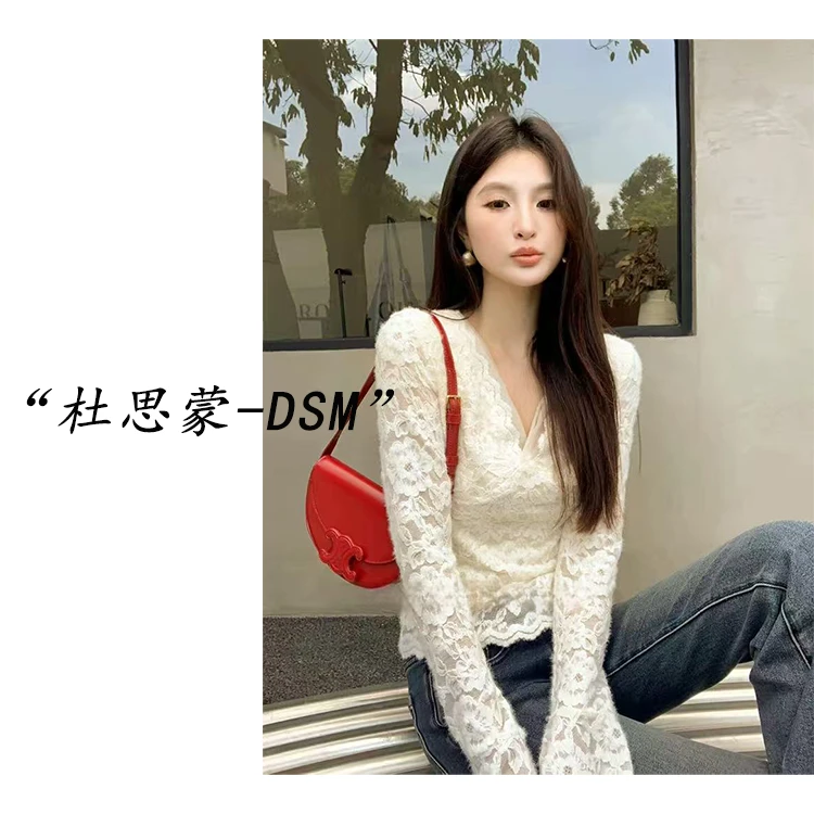 (杜思蒙服饰）89315-【宝藏衣橱】韩系设计时尚蕾丝花边休闲打底衫