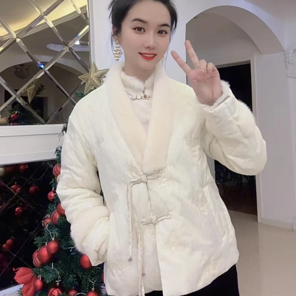 新中式刺绣国风休闲百搭国风V领棉服