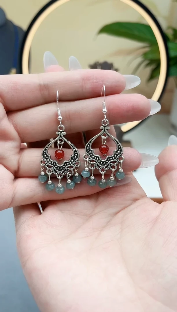 翡翠银S925镶嵌耳饰8A00000