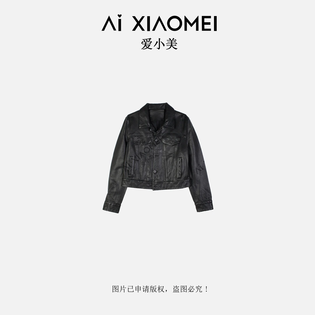 Aixiaomei/爱小美2025春季新复古翻领全植鞣长袖羊皮皮衣WT-1073