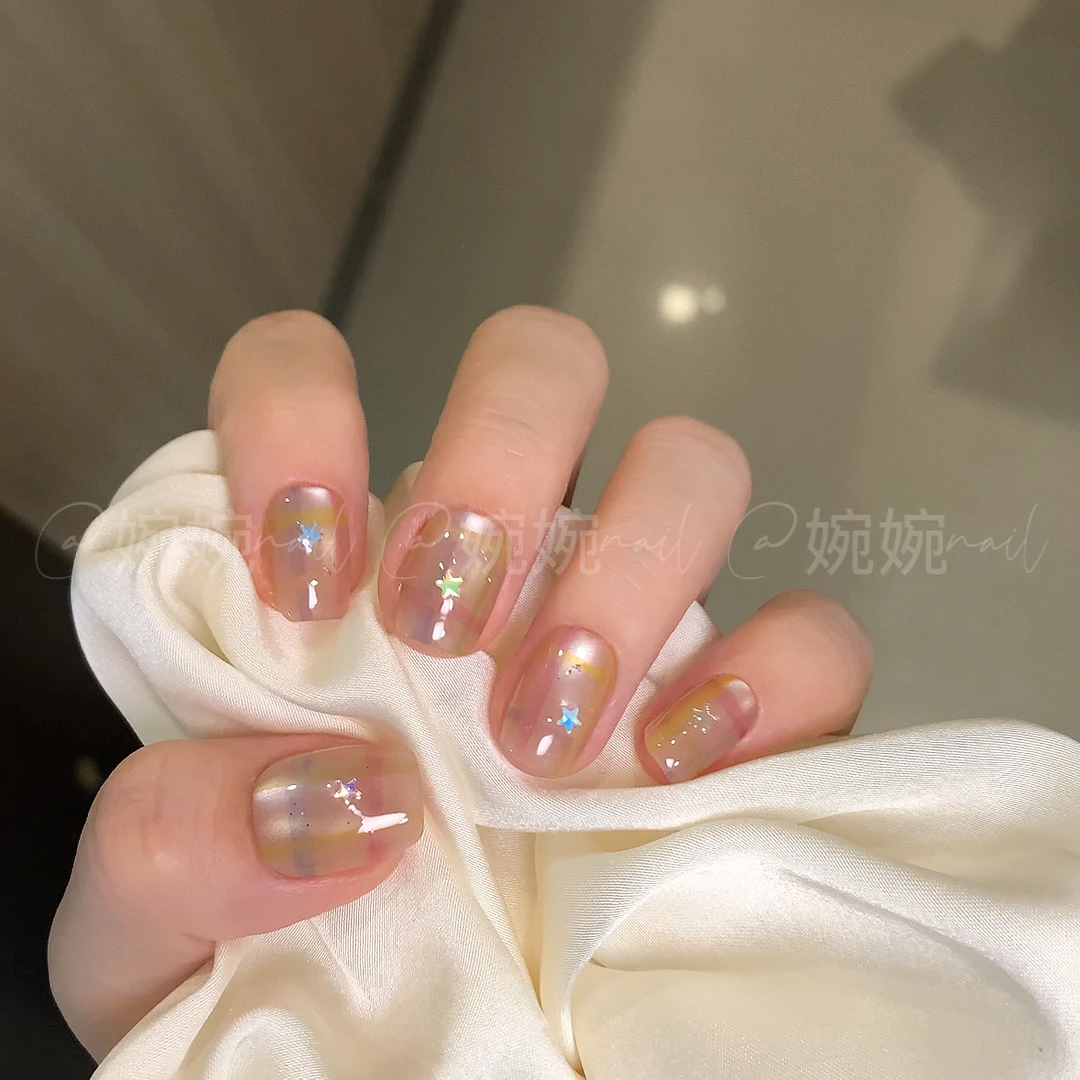 【水彩格纹】纯手工手绘猫眼百搭设计穿戴甲