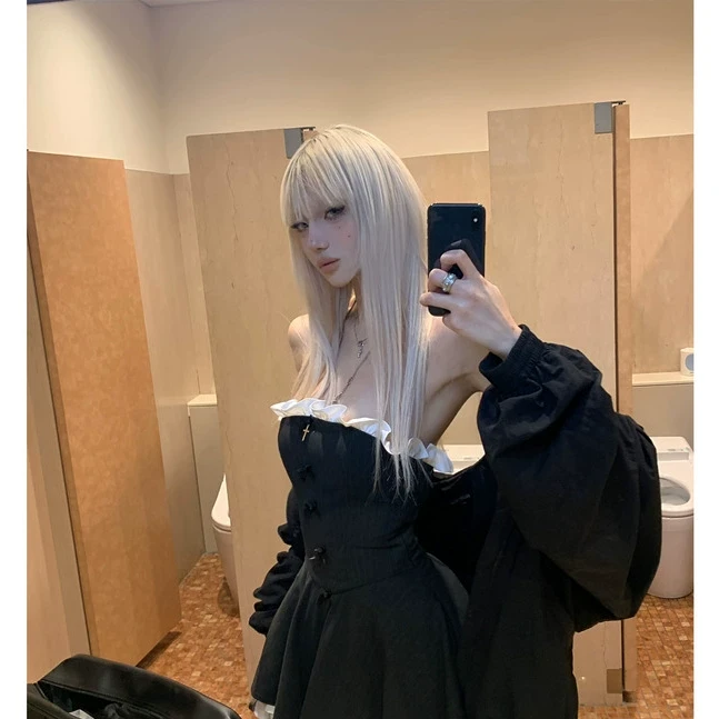 Rase le sol‘Ballet Hymn’黑色抹胸连衣裙辣妹收腰蛋糕蓬蓬裙