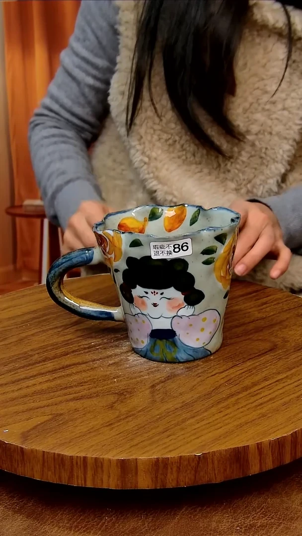 杯子陶景德镇手工手绘釉下彩陶瓷 ，微瑕