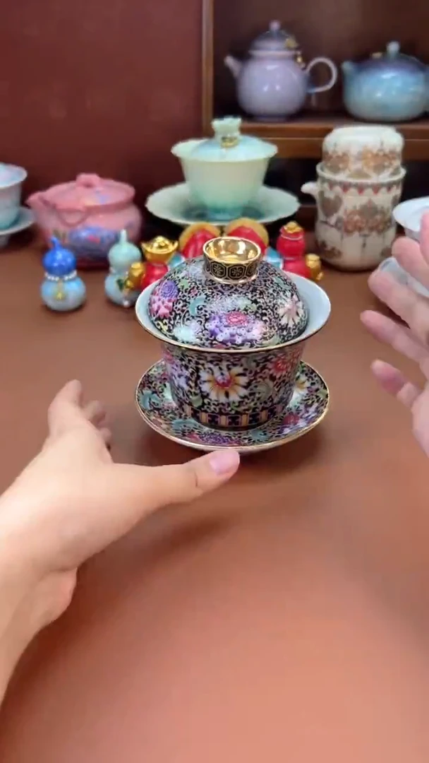 拾椿山 | 精美陶瓷茶具/茶器/茶道配件 黑帝万花盖碗