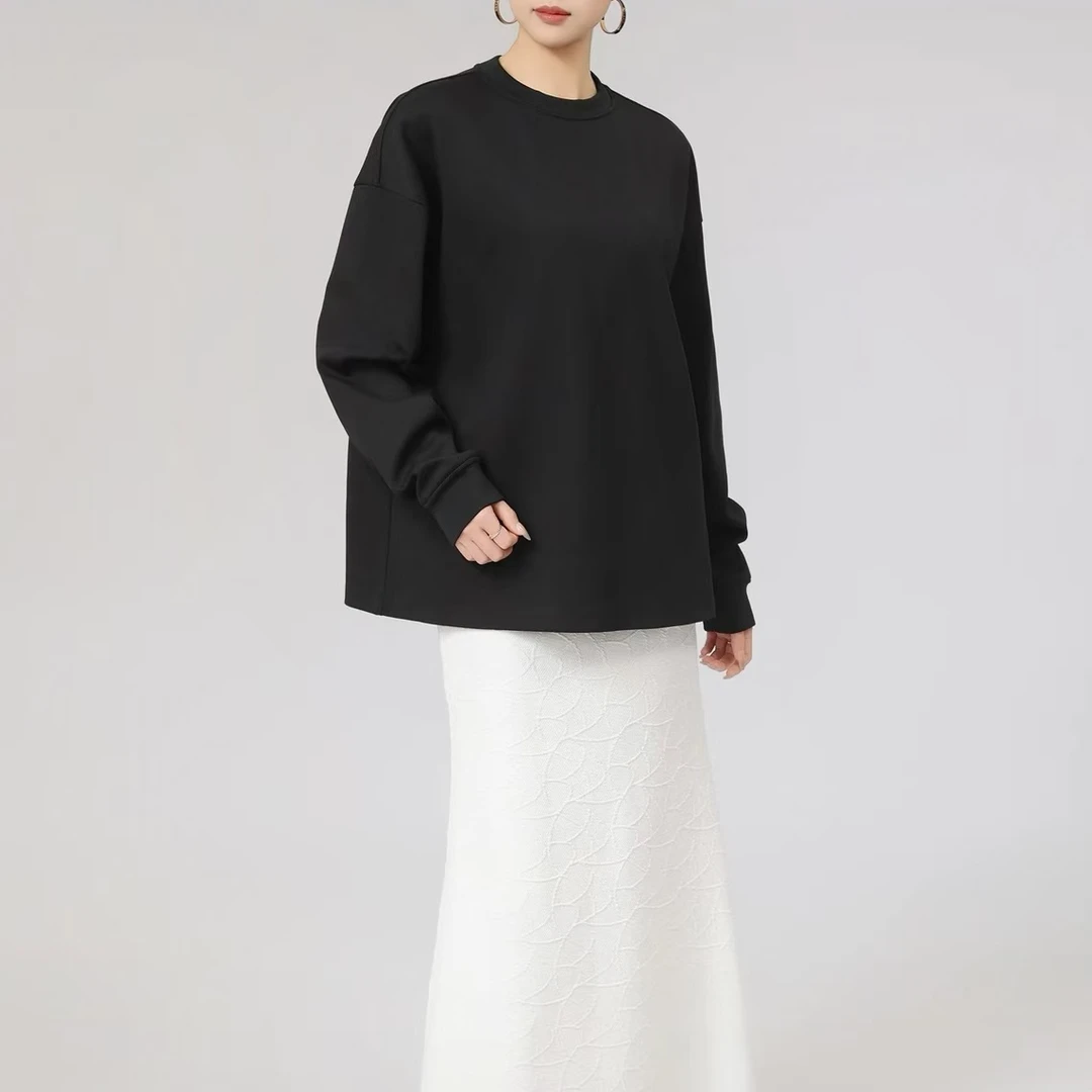 AMASS/阿玛施早春新款宽松T恤圆领百搭休闲纯棉长袖卫衣530089