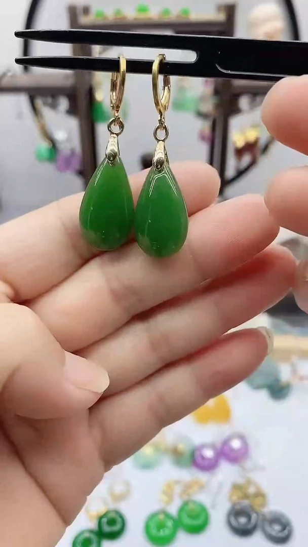 和田玉14K金镶嵌耳饰57