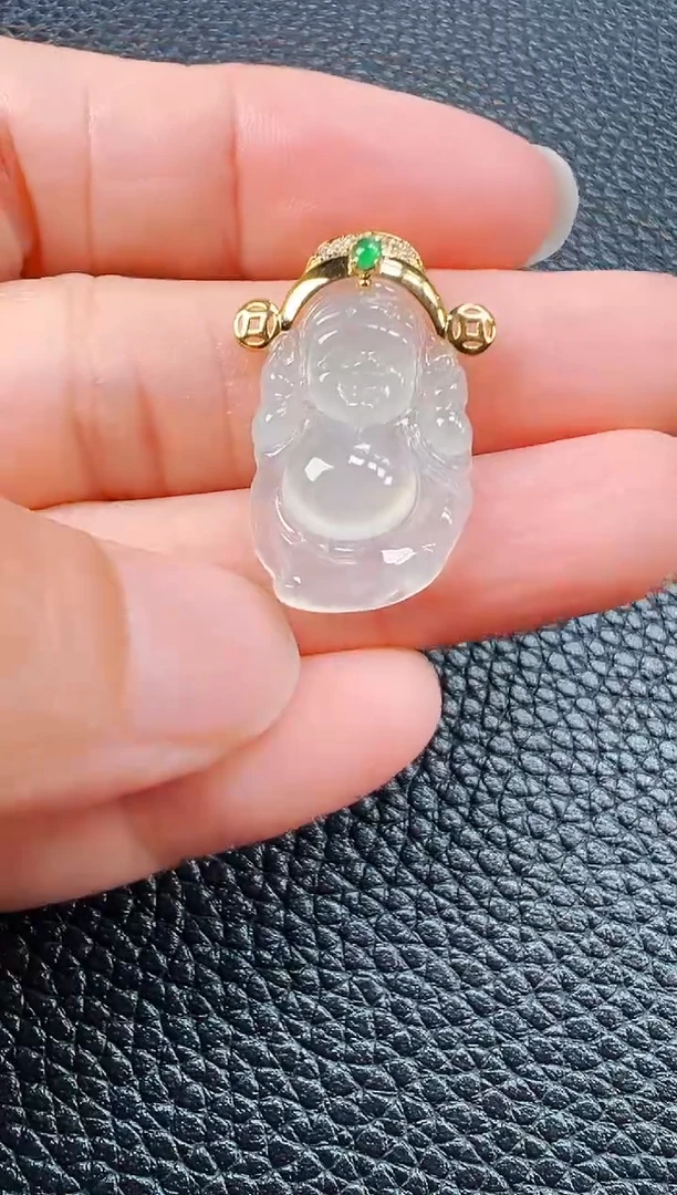 【闪购商品】翡翠吊坠(不含链)18K金镶嵌财神爷吊坠