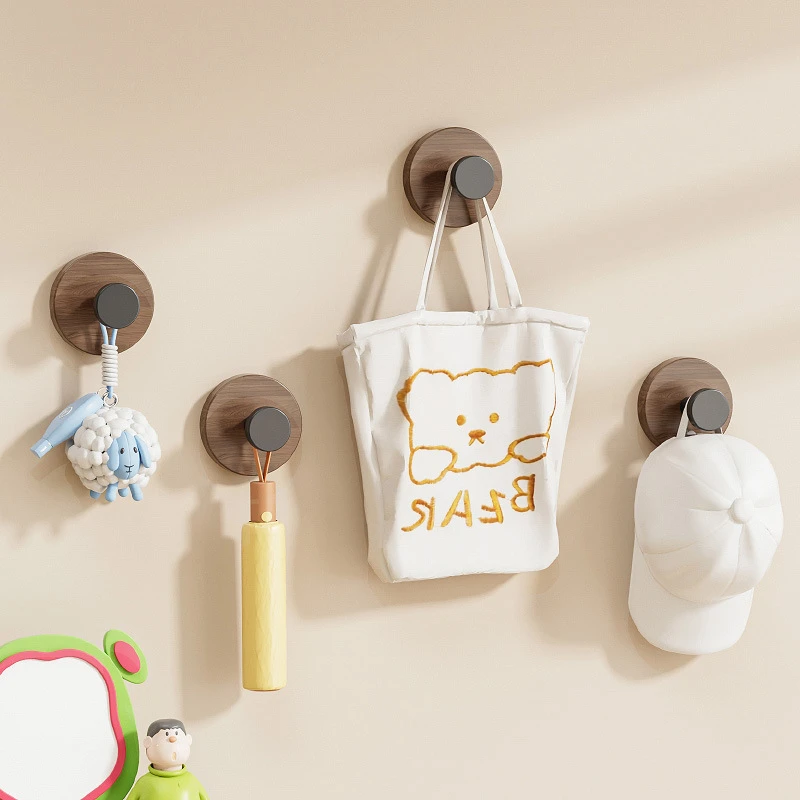 荞芬吸盘挂钩免打孔卫生间强承重无痕浴室中古风胡桃木粘钩创意