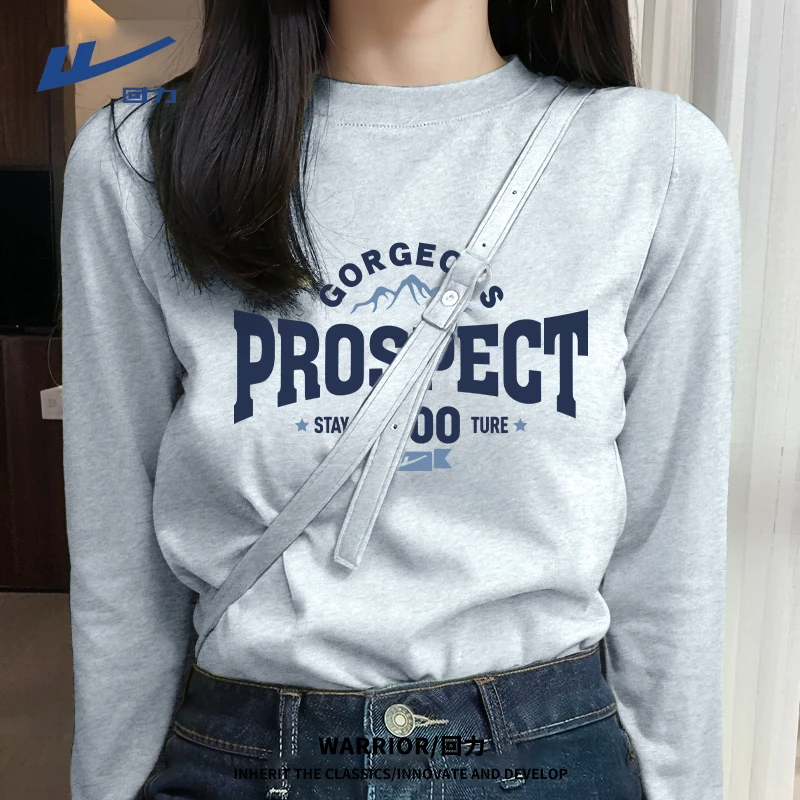 Warrior/回力长袖t恤洋气衣服女春秋季上衣2025年新款纯棉打底衫L