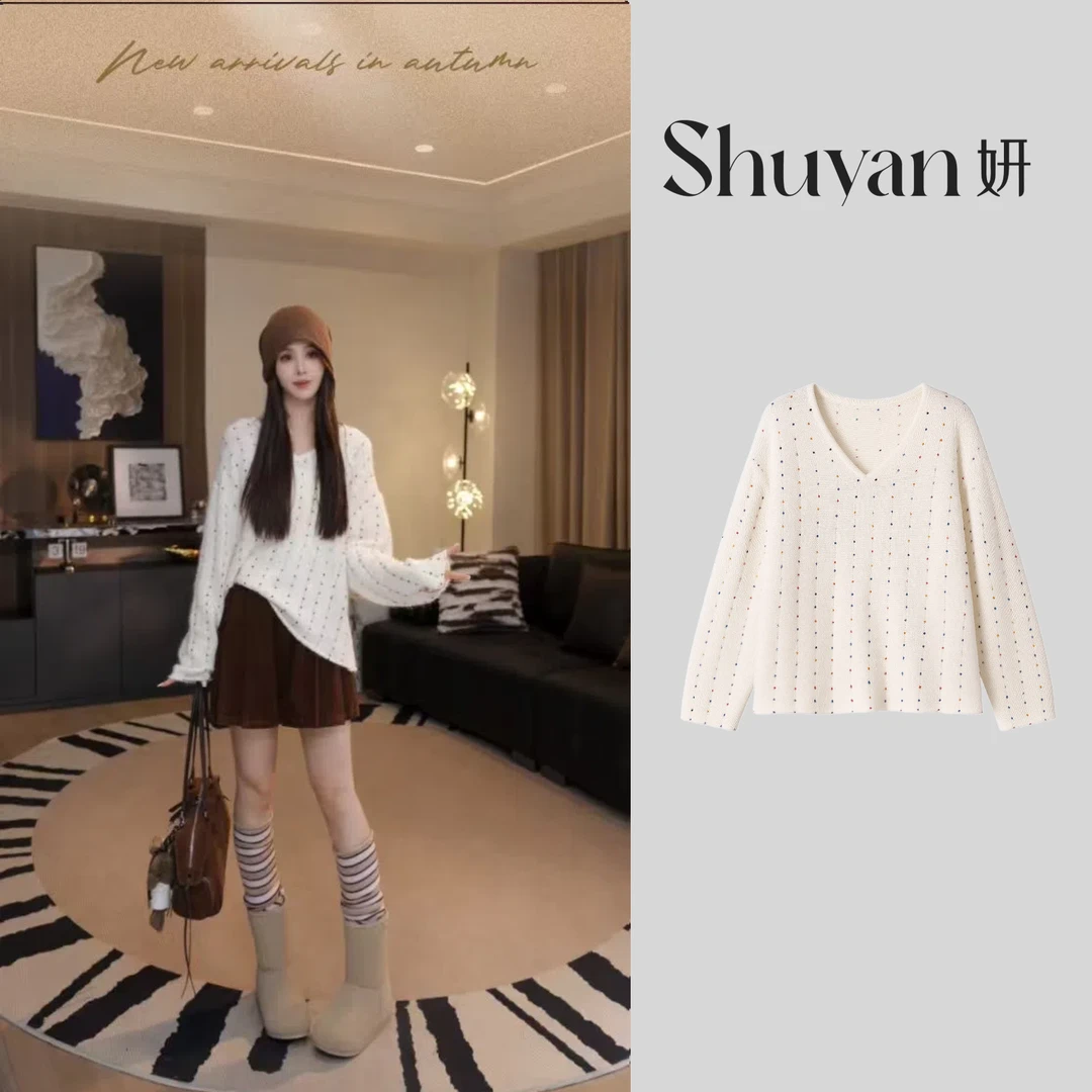 Shuyan妍【彩虹豆豆】三种纱线羊毛混纺珠片纱彩色豆豆毛衫665175