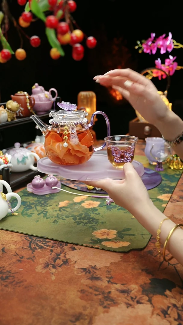 【闪购商品】紫色壶承+茶壶+链子+杯子