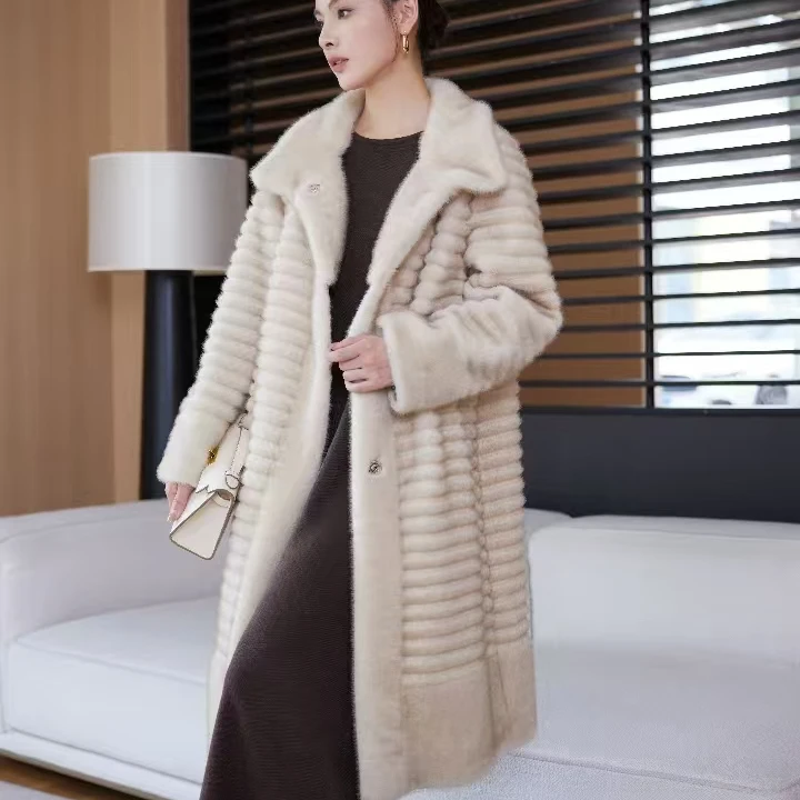 中老年米兰貂绒中长款大衣女冬季妈妈高档加厚保暖毛呢外套