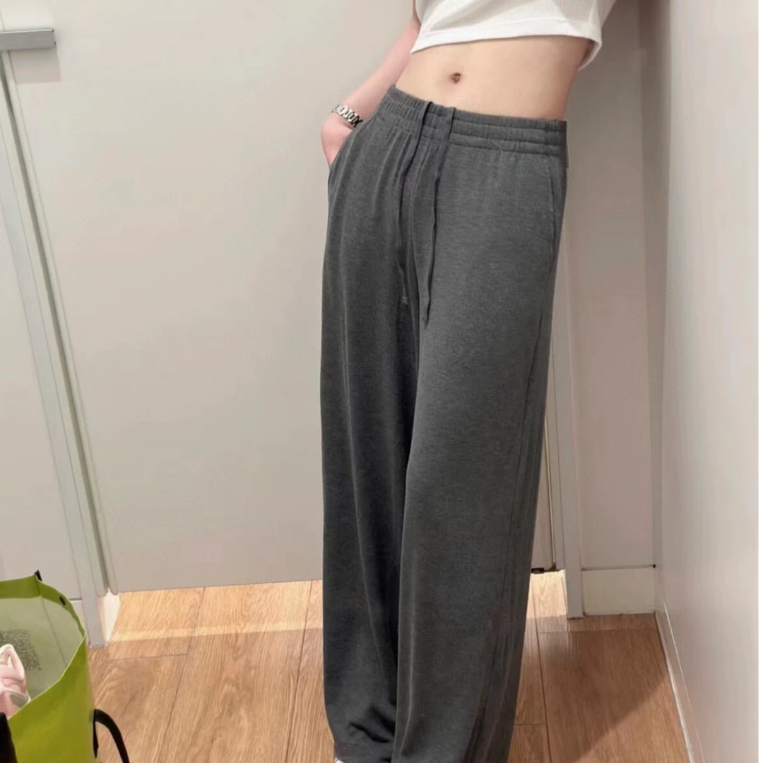 【Halo】U家柔软磨毛松紧阔腿裤休闲直筒裤