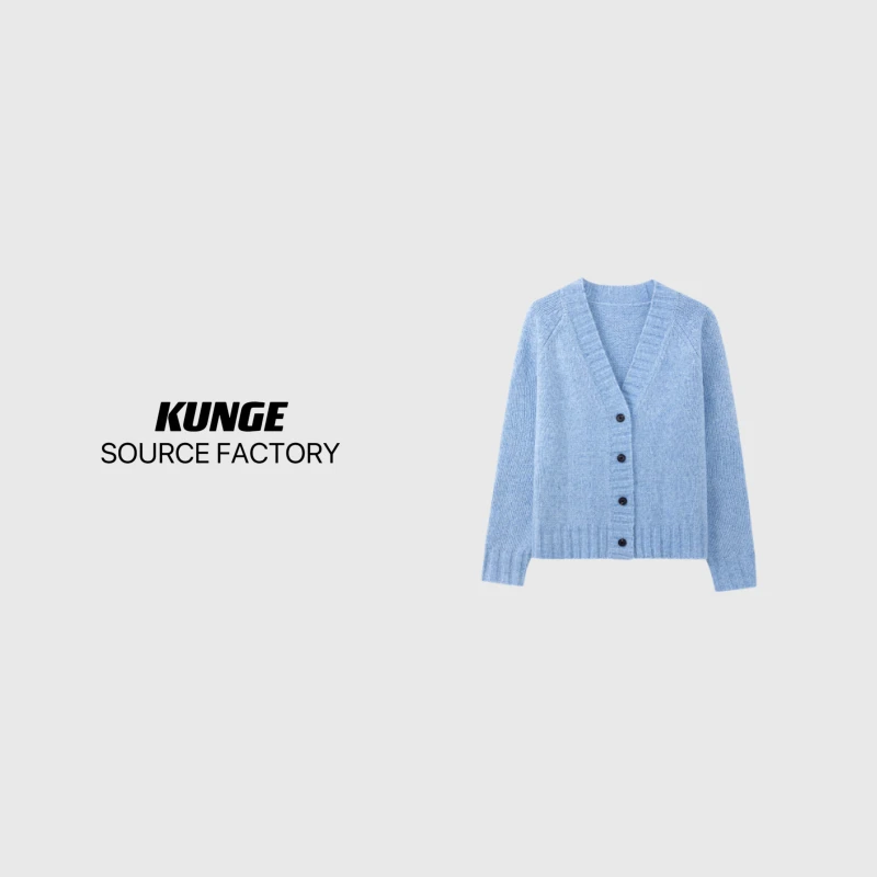 KUNGE-气质蓝色时尚百搭羊绒宽松加厚针织衫-8781