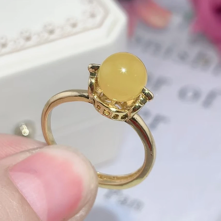 正品玛瑙黄玉髓女戒转运珠圆8mm珠径简约经典时尚百搭精致款F616